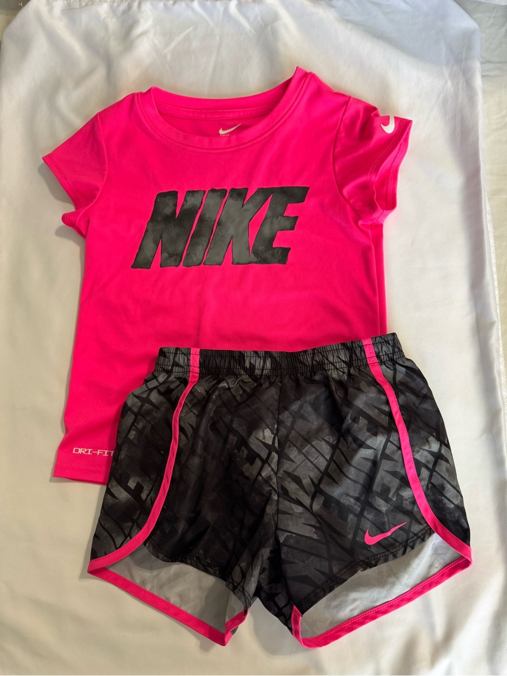 Nike Hot Pink Tee with Black Patterned Shorts